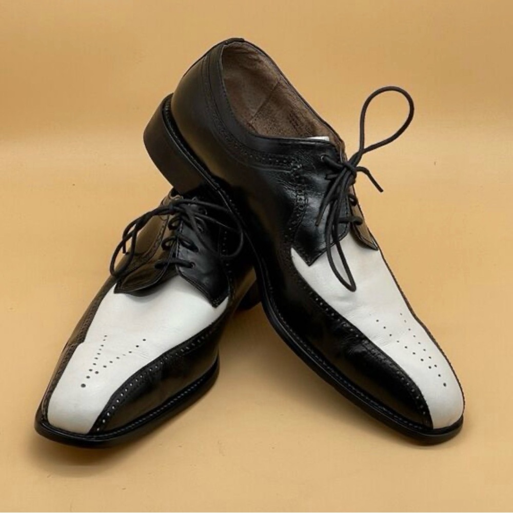 Stacy Adams Black and White Two-Tone Wingtip Oxfords